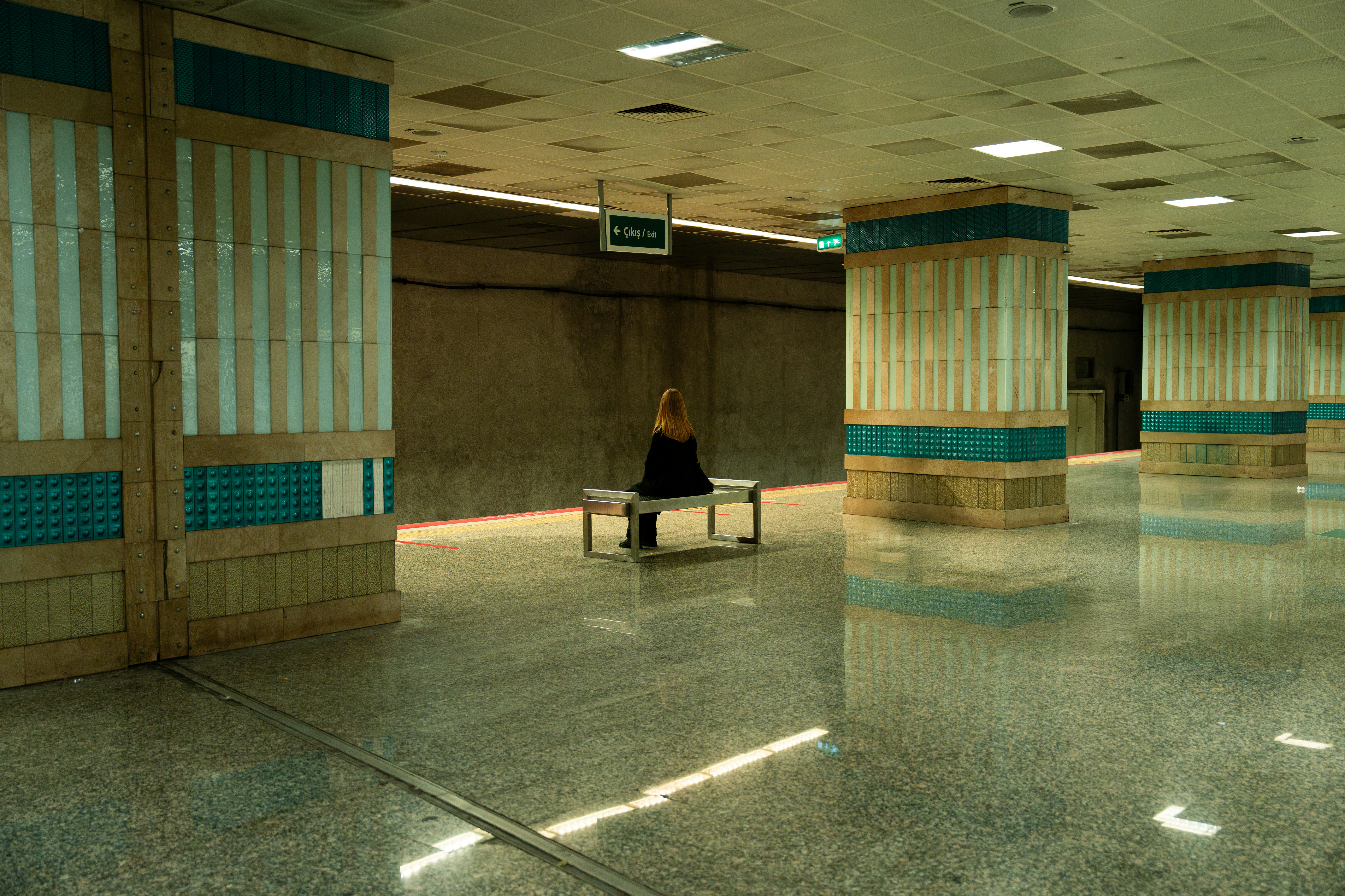 Person alone waiting for the train.